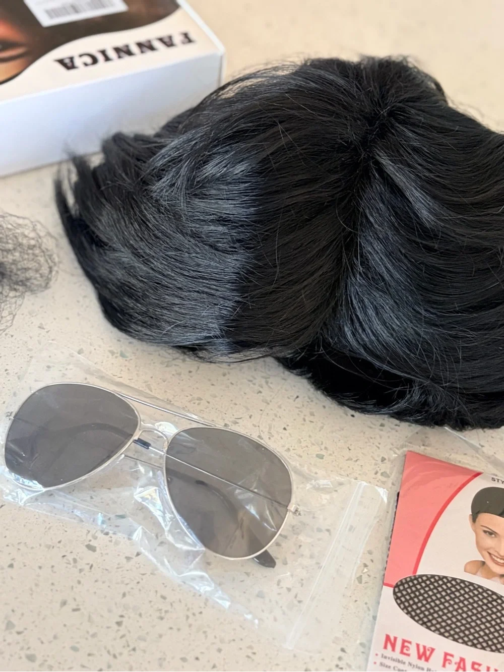 New Men’s Black 70s Wig Mustache Aviator Sunglasses Set Cosplay Ted Lasso Style